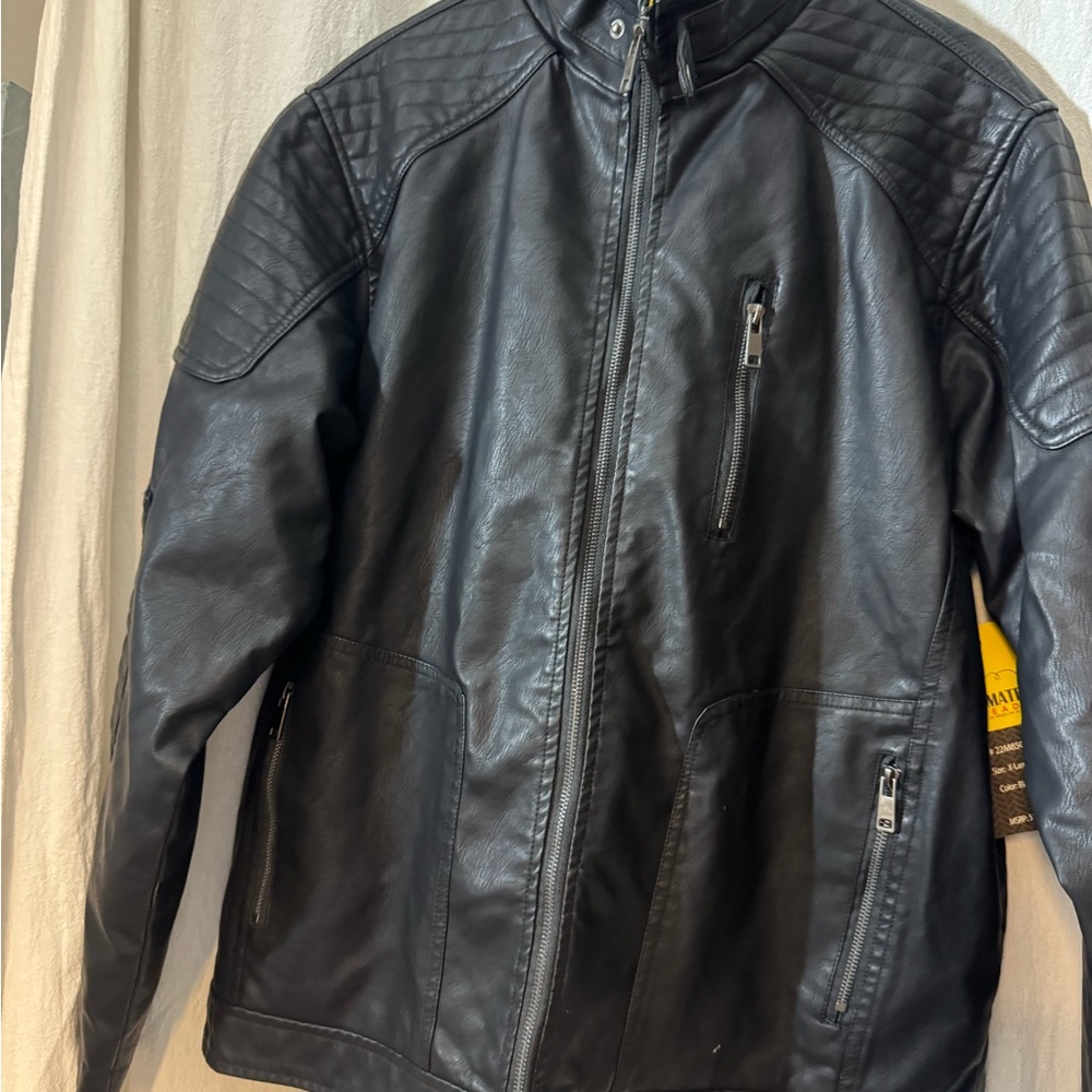 Ultimate Threadz Men's Black Vegan Leather fur- lined Zip-Front Moto Jacket